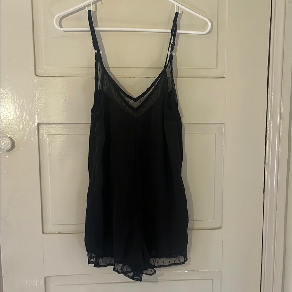 Band of Gypsies Black Neglige Romper with V-Neckline and Ruffle
